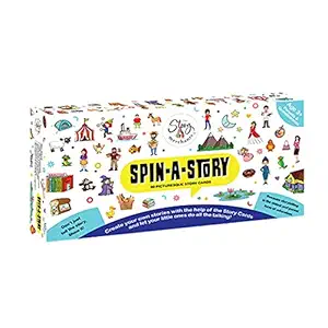 The Story Merchants Boys Girls Spin a Story Card Game Make Your Own, 90 Who, What, Where Cards, Creative and Imaginative Skills, Vocabulary Boost, Language Skills (Age Group 3- 6 Years, White, Blue)