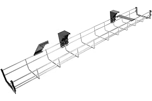 Allcam CT100 100cm Long Under Desk Cable Tray Basket Galvanized Steel Mesh Cord Tidy w/Mounting Bracket, Cover & End cap