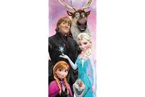 Disney Frozen strandhandduk | Mjuk och absorberande barnhandduk i 100 % bomull | Stor 70 x 140 cm | Med Elsa, Anna, Olaf, Sven & Kristoff