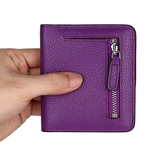GDTK RFID Blocking Wallet Women's Small Compact Bi-fold Leather Purse Pocket Wallet (Purple)