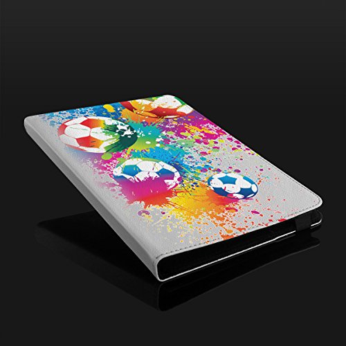 OOH!COLOR® Weiß UNIVERSAL Tablet Tasche für jeden 10 Zoll Bildschirm Tablet mit SFO004 Fußball Sport Motiv Hülle Kunstleder Muster Flip Case mit Standfunktion - 3
