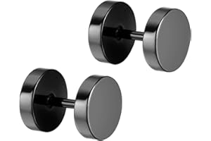 Flongo Boucles d'Oreilles Homme Acier Inoxydable Clous d'Oreilles Rond Large 4-14mm Fantaisie Bijoux Cadeau Couleur Noir