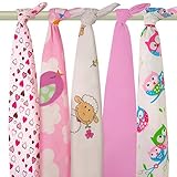 5 x Super Soft High Quality Baby Flannel Muslin Squares Large 80x70cm 100% Brushed Cotton Baby Flannelette I LOVE PINK Set. New Modern Design Baby Face Cloths/Nappies/Wraps/ Sheets/Blankets/Covers/Changing Mats/Bibs.