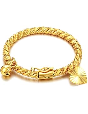 Fate Love Schmuck für Kinder/Mädchen, 18 Karat vergoldet, geflochtener Armreif mit Herz- und Glocken-Anhänger