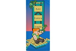BrandMac Minecraft Kids Bath Pool Beach Towel 70 x 140 cm - Super Soft & Absorbent 100% Cotton Towel | Minecraft 'Built Explore Create' Design
