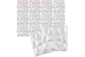 Acepunch nuovo 12 pezzi Bianca 30cm x 30cm Pannelli a parete 3D in PVC Impermeabile Antigraffio Ritardante di Fiamma testurizzato Progettazione del diamante per home office o studio di interni AP1208