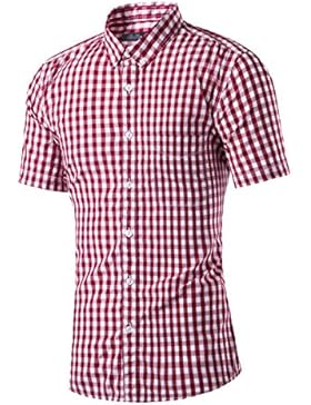 Cotone Casuale Risvolto Corto LKDJCWX Uomo - Maniche Plaid Shirt