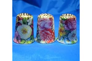 BIRCHCROFT CHINA Porcelain China Collectable Thimbles Set of Three Gold Top Autumn Flowers