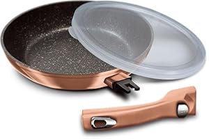 Berlinger Haus, Poele, 28 cm, avec poignée détachable, Collection Rose Gold, en alu forgé, revêtement en marbre antiadhésif à 3 couches, Convient à tous types de plaques de cuisson