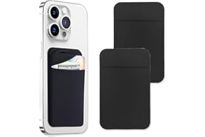 JEYORZY 2 pcs Porte-Cartes pour téléphone avec Autocollant Adhésif pour l'Arrière du Téléphone, Pochettes Extensibles en Tissu pour Carte d'Identité, Carte de Crédit, Portefeuille à Coller, Noir