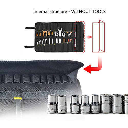 Babimax Rolltasche Werkzeugetasche Tragetasche Schwarz 600 Denier Nylon aus Oxford leer handtragend Stifthalter Dukumententasche mit 20 Fächer leer für Techniker und Mechaniker - 7