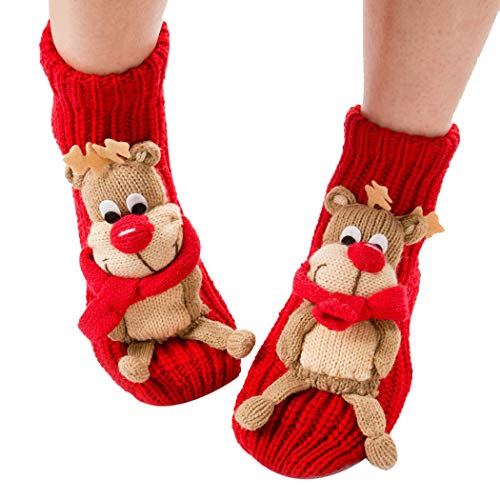 Coxeer calcetines de Navidad 3D animales hogar piso antideslizante calcetines para mujer (Cute Elk)