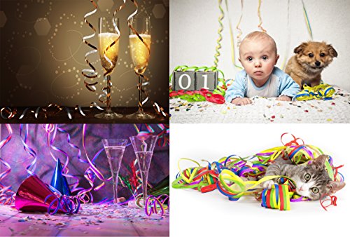 KIDDYPARTY Luftschlangen, 10er Pack PREMIUM Qualität Papierschlangen, 5 Stück Gold/weiß metallic, 5 bunte & schwer entflammbar. Für Deko, Geburtstage, Parties, Karneval, Hochzeiten und Silvester. - 5