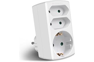 EXTRASTAR 3-Fach Steckdosenadapter, 2 Euro+1 Schuko, EU Stecker Adapter mit Kindersicherung, Steckdosenleiste für Büro, Heim oder Reise, Weiß (1 Stück)
