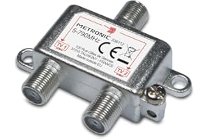 Metronic Répartiteur Antenne TV TNT 2 Sorties Fiche F, Splitter, Coupleur pour 2 Téléviseurs- 336112