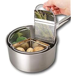 Pan Triple Divider / Separator Set - Économise De L'Energie Et De L'Espace. Cuisson Ou Cuisson à La Vapeur. Tamis En Acier Inoxydable De 18 cm. Légumes, Pommes De Terre, Moules, Pâtes, Oeufs.