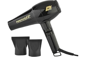 Parlux Superturbo HP profesjonalna suszarka do włosów, moc 2400 W, 2 prędkości, 4 temperatury, silnik K laminat, kabel 3,3 m, 2 dysze, szybkoschnący, energooszczędny, wygładzający, czarny