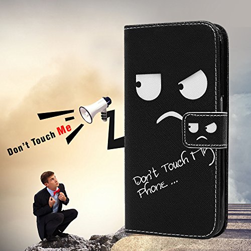 Badalink Hülle für Samsung Galaxy S5 Mini Handyhülle Hülle PU Leder Tasche Handy Schutzhülle Cover Flip Tasche mit Kartenfach und Ständerfunktion in Don’t Touch My Phone Muster Kleine Augen Design + Flower Anti Staub Schutz Stöpsel + Eingabestift - 2
