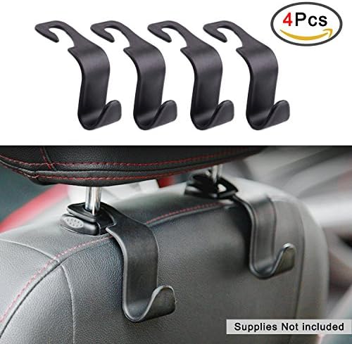 4 Pcs Car Hooks Car Seat Back Hooks Vehicle Back Seat Hidden Headrest Hanger, Universal Holder for Handbag, Grocery Shopping Bag, Cloth Coat