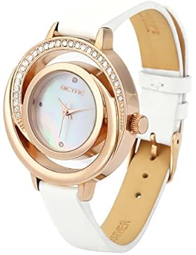 Dictac Damen Armbanduhr mit echtem Leder-Uhrenarmband höltes Perle Fritillaria Zifferblatt Swarovski Kristall...