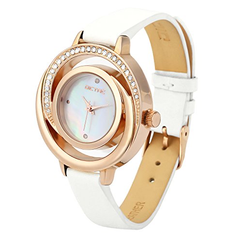 Dictac Damen Armbanduhr mit echtem Leder-Uhrenarmband höltes Perle Fritillaria Zifferblatt Swarovski Kristall Diamant elegante Uhr Dictac Damen Armbanduhr mit echtem Leder-Uhrenarmband höltes Perle Fritillaria Zifferblatt Swarovski Kristall Diamant elegante Uhr