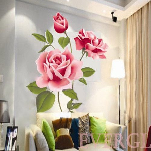 Zooarts 3D-Wandtattoo mit Rosen-Motiv, Blumen, aus Vinyl, abnehmbar