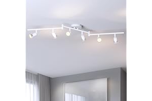 LVWIT Plafonnier LED 6 Spots, Luminaires d'Intérieur Rotatif Blanc Givré, GU10 Spot Plafond Lustre Salon, Métal Rampe (Sans Ampoule)