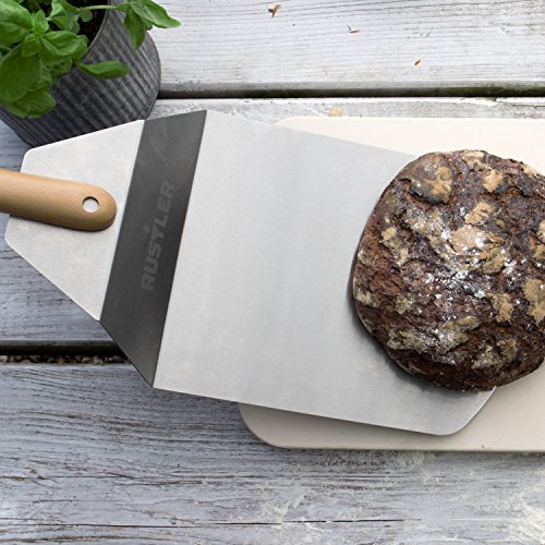 Rustler Pizzastein mit Gestell – rund – 38cm + Pizzaschieber (Edelstahl/Holz) - 7