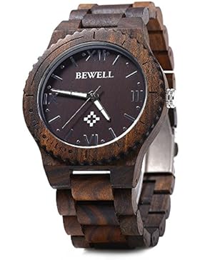 GBlife BEWELL ZS - W065A Holz Armbanduhr Herrenuhr Quarzwerk Datumsanzeige Retro Style-Ebenholzholz