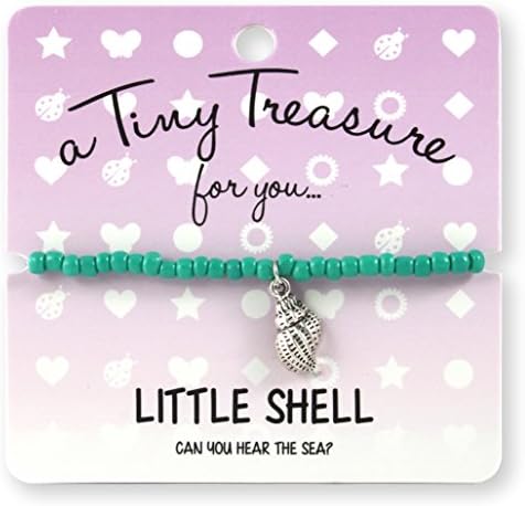 Little Shell Sea Green Coloured Glass Beads and Conch Seashell Metal Charm Tiny Treasure Gift Birthstone Bracelet