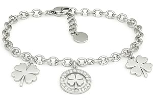 SAGA GIOIELLI® Bracciale Donna Stella Cuore Quadrifoglio Albero Della Vita Portafortuna Acciaio