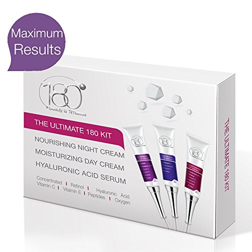 180 Cosmetics Ultimate Beauty Kit - Crema Giorno, Crema notte & Ialuronico Siero in 1 Set per la cura, Godetevi antietà Pelle con questo set di cura del viso per risultati immediati e a lungo termine