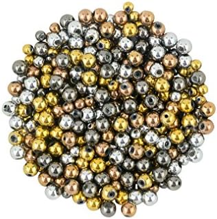 Metallic Mix: Gold, Bronze, Silver and Pewter Coloured Round Glass Crystal Mixed Bead Set for Jewellery Making and for Arts and Crafts. 400 Pieces