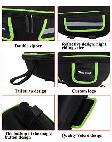 West Biking Outdoor Fahrrad & MTB Satteltasche Back Seat Schwanz Tasche + Reflektierende Streifen Paket + Regen Cover Schwarz mit Grün - 4