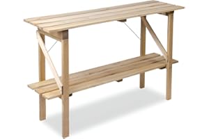 Lacewing 2 Tier 4ft Collapsible Wooden Staging for Garden Greenhouse Tool Storage Shelf Outside Strong Durable Treated Pine Wood 122cm x 53cm
