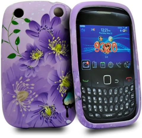 phonedirectonline - Purple flower design silicone gel case cover for Blackberry curve 9320