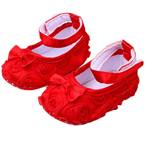 Lovely Newborn Infant Toddler Baby Girl Rose Style Soft Warm Princess Shoes with Cute Bow 0-18 Months (0-6 month, Red)