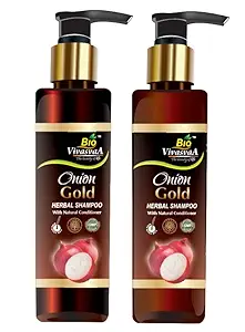 Bio Vivasvaa Onion Shampoo With Red Onion Seed Oil Extract and 9 Herbs, Reduces Hairfall & Boost Hair Growth, 180ml pack of 2
