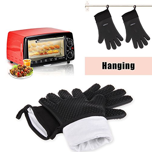 GEEKHOM Grillen Handschuhe, hitzebeständige Handschuhe Grill Küche Silikon Ofenhandschuhe, lange Wasserdicht Rutschfeste Topflappen zum Grillen, Kochen, Backen - 7