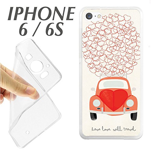 J298 IPHONE 6 6S CARCASA FUNDA TPU VW CORAZONES ESCARABAJO ROJO ROMANTICA