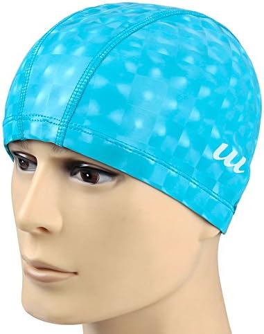 NAUY- High-end Grid PU Coated Swimming Cap Comfortable Swimming Cap Men And Women Long Hair Waterproof Ear Cap Swimming Equipment ( Color : Light Blue )