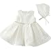 Sequins Belt Lace Satin Ivory Baby Girl 1st Birthday Dress with Bonnet 1509 0-3