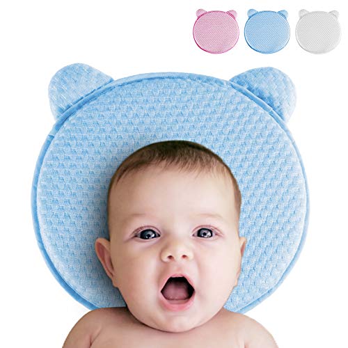 Rovtop Cuscino Neonato Plagiocefalia Sfoderabile, Con 3 Federe, in Memory Foam Antisoffoco - Prevenzione/Cura della Deformazione del Cranio, Testa Piatta, Certificato OEKO, Sicuro 100% per Bambini