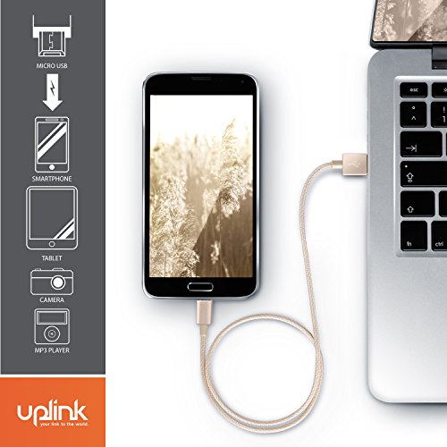 Uplink – 2m Premium Micro USB auf USB Kabel mit Metallstecker + Nylonmantel / besonders strapazierfähig | flexibles Lade- und Datenkabel mit vergoldeten Kontakten für Android, Samsung, HTC, Motorola, Nokia, LG, HP, Sony, Blackberry und mehr - 3