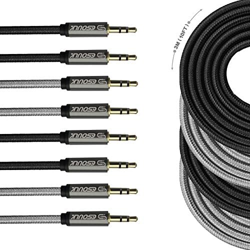 Tangle-Free Male to Male 3.5mm Auxiliary Cable [10ft] Gold Plated Connectors for Apple, Android Smartphones,Tablet,MP3 Players and more (Black+Grey [4-Pack])
