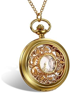 Lancardo Retro Damen Herren gold Taschenuhr, Hohe Openwork Blumen Muster Chronograph Kettenuhr Analog Quarz Uhr...