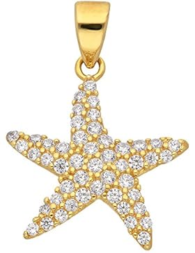 Gold 8 k ( 333 ) Motiv - Anhänger - Seestern mit Zirkonia - H. 14,7 mm
