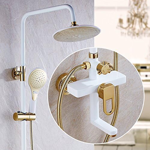 GFEI All copper hanging wall white gold shower pressure shower head / booster white paint shower set bathroom home improvement