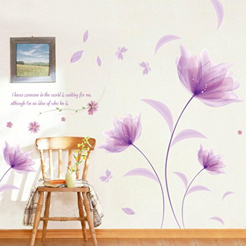 Saingace Wandaufkleber Wandtattoo Wandsticker,DIY lila Blumen Romantik Romantische Wärme TV Hintergrund Wand Dekoration abnehmbare Wandaufkleber - 4