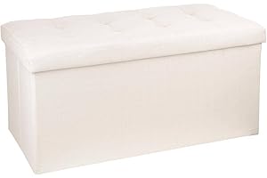 ATMOSPHERA CREATEUR D'INTERIEUR Atmosphera - Banc Coffre Pliant 2 Places Lysandre Beige - 76 x 38 x 38 cm, Assise Capitonné - pour Salon, Chambre, Entrée